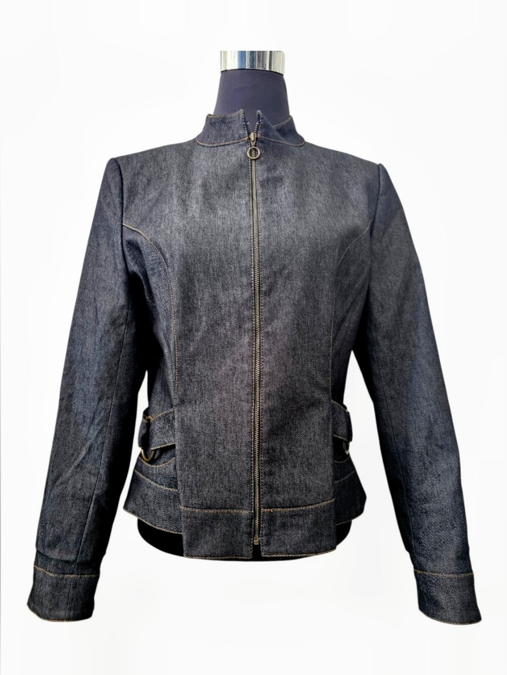 Zara Basic Vintage 2000s Tailored Denim Zip Jacket Spain Y2K Utility XL